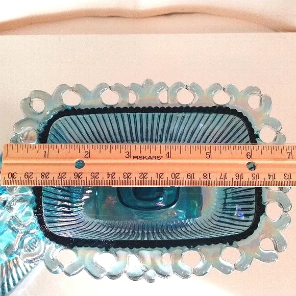 Carnival Indiana Iridescent Blue Glass Candy Dish with Lid - Picture 6 of 12